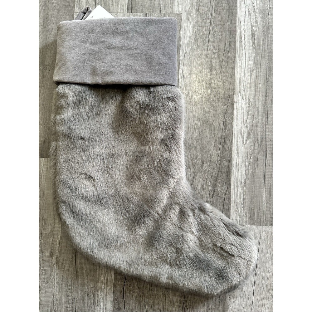 Pottery Barn Alpaca Faux Fur Medium Christmas Stocking Nickel‎ Gray 17L X 13W